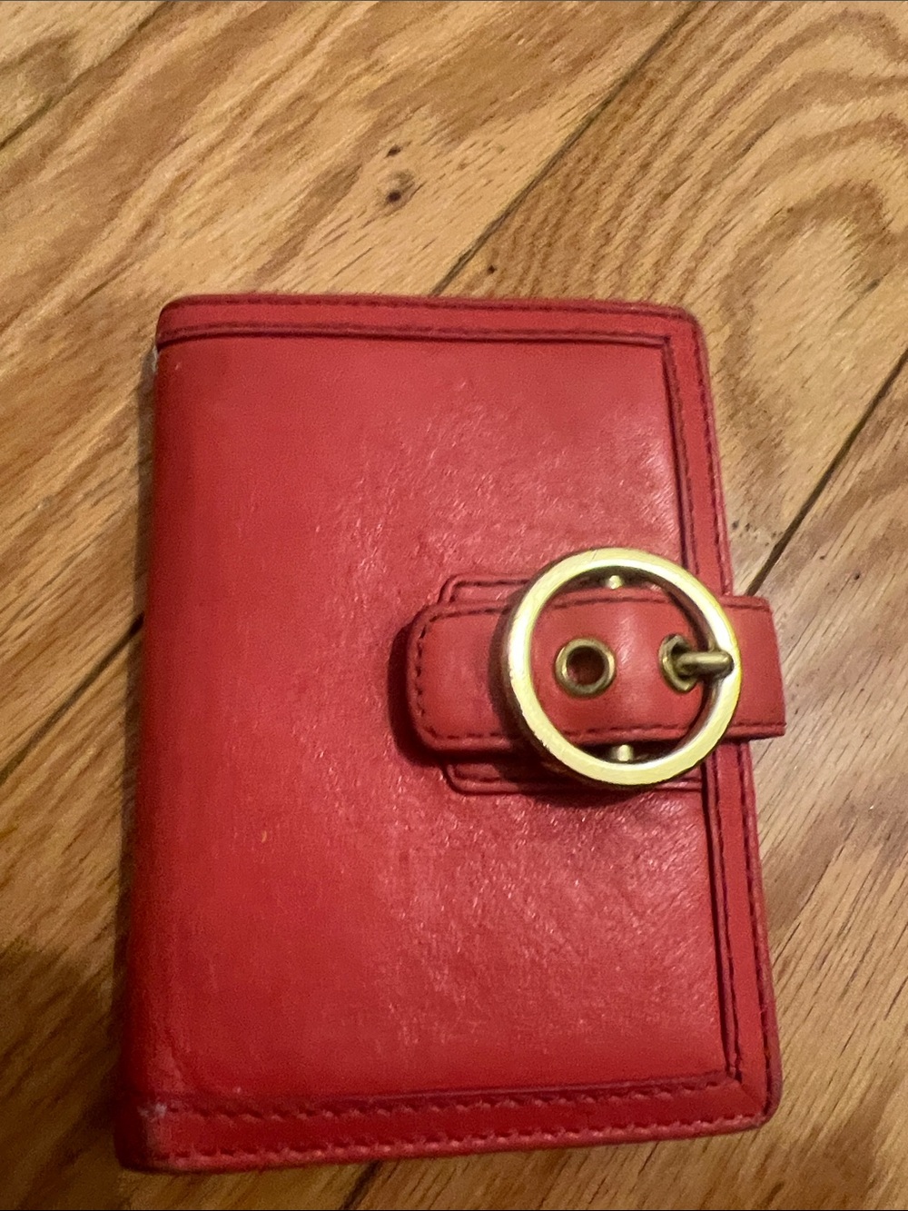 Coach Women’s Red Leather Wallet with Gold Buckle